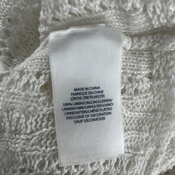 Polo Ralph Lauren Cropped Boxy Top Medium White‎ Linen Fringe Crochet TP-3481 - Picture 10 of 11